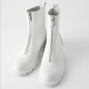 MUST GO Zara Low Heeled Leather Ankle Boots White